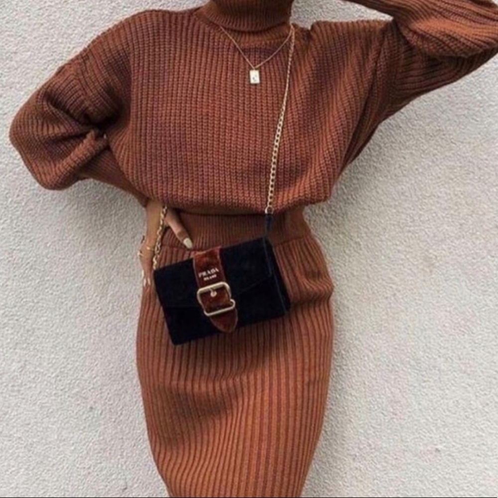 Long  sleeve sweater skirt set